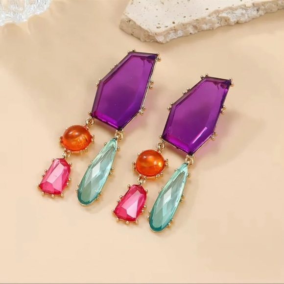 Zara Kaleidoscope Geometric Dangle Colorful Earrings - Picture 4 of 9